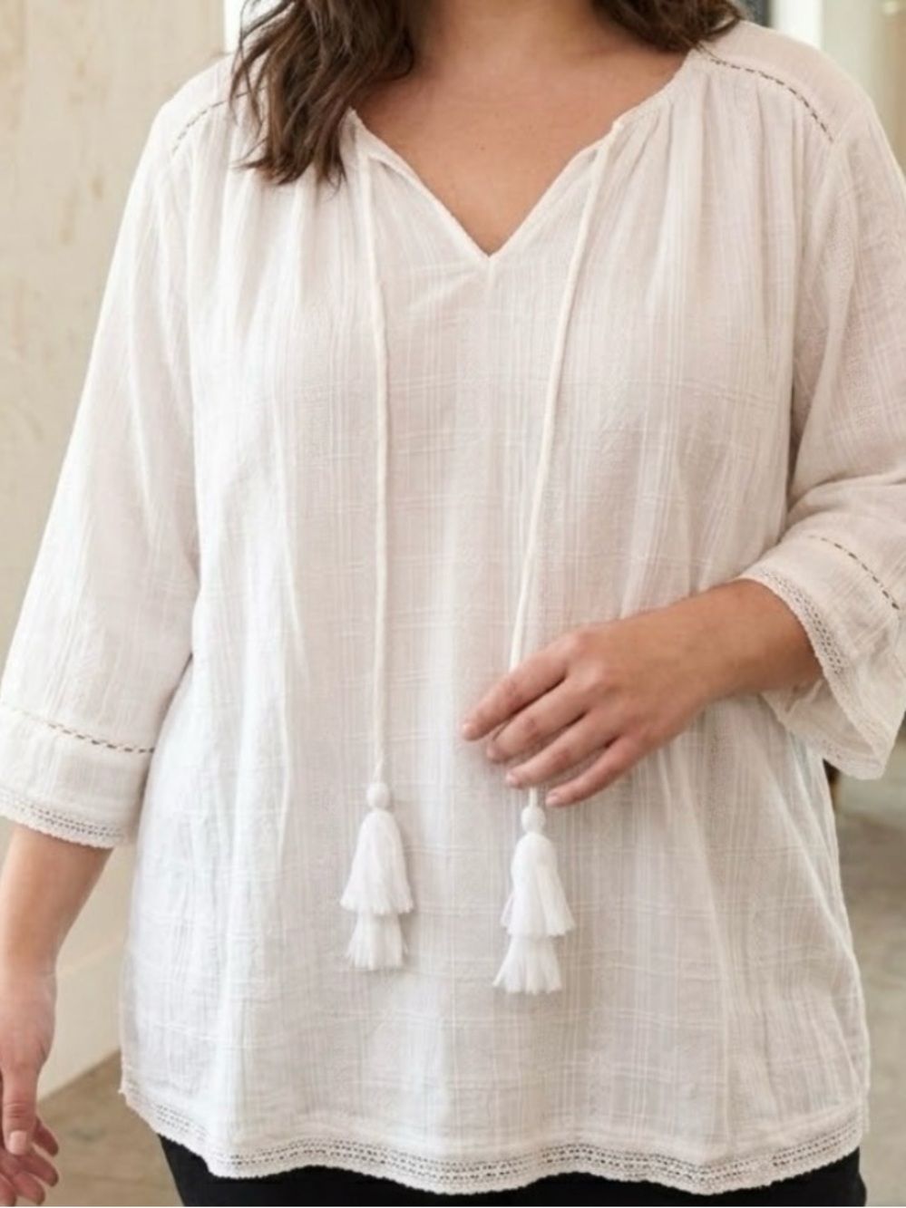 Liverpool Los Angeles White Boho Top - XL - Excellent Condition!